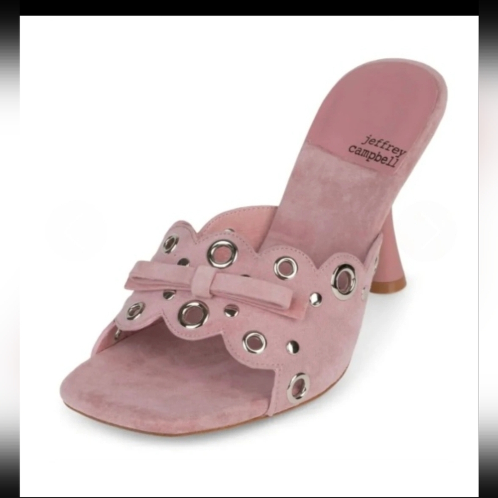 Jeffrey Campbell Pink Sculpted Heel Sandals With Eylets And Ribon - Picture 3 of 9